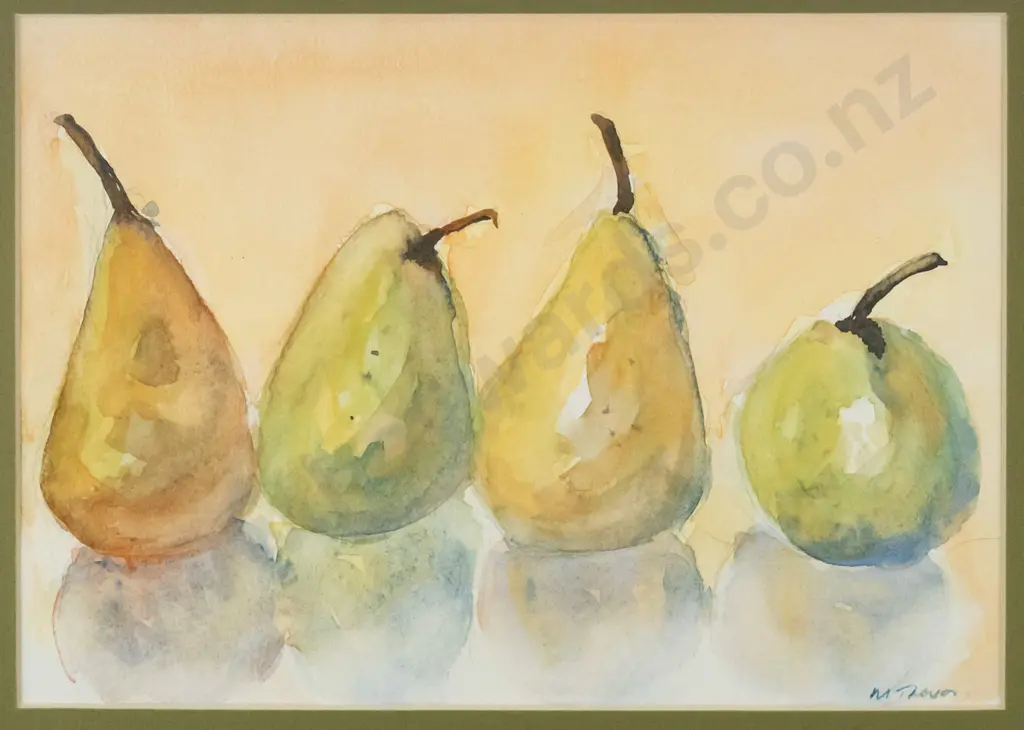 Maureen Trevor - framed watercolour - pears H-200 W-280 Image 1++