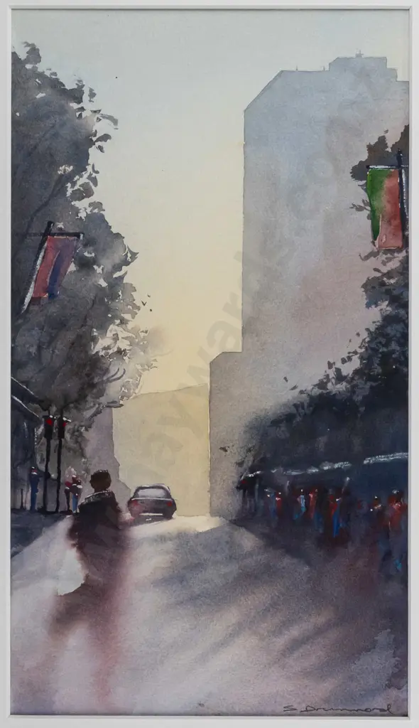 Scott Drummond - framed watercolour "Late for work" H-340 W-190 Image 1++