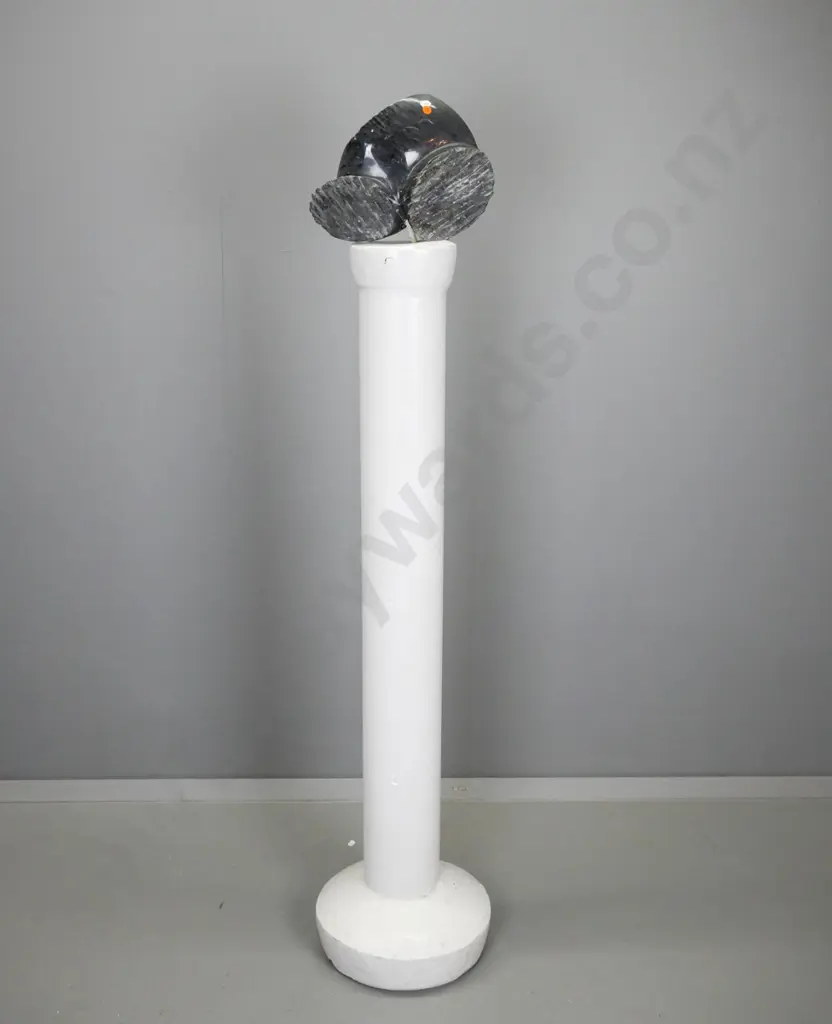 carved and polished stone abstract figure mounted on painted concrete column H-1540 D-360 at base Image 1++