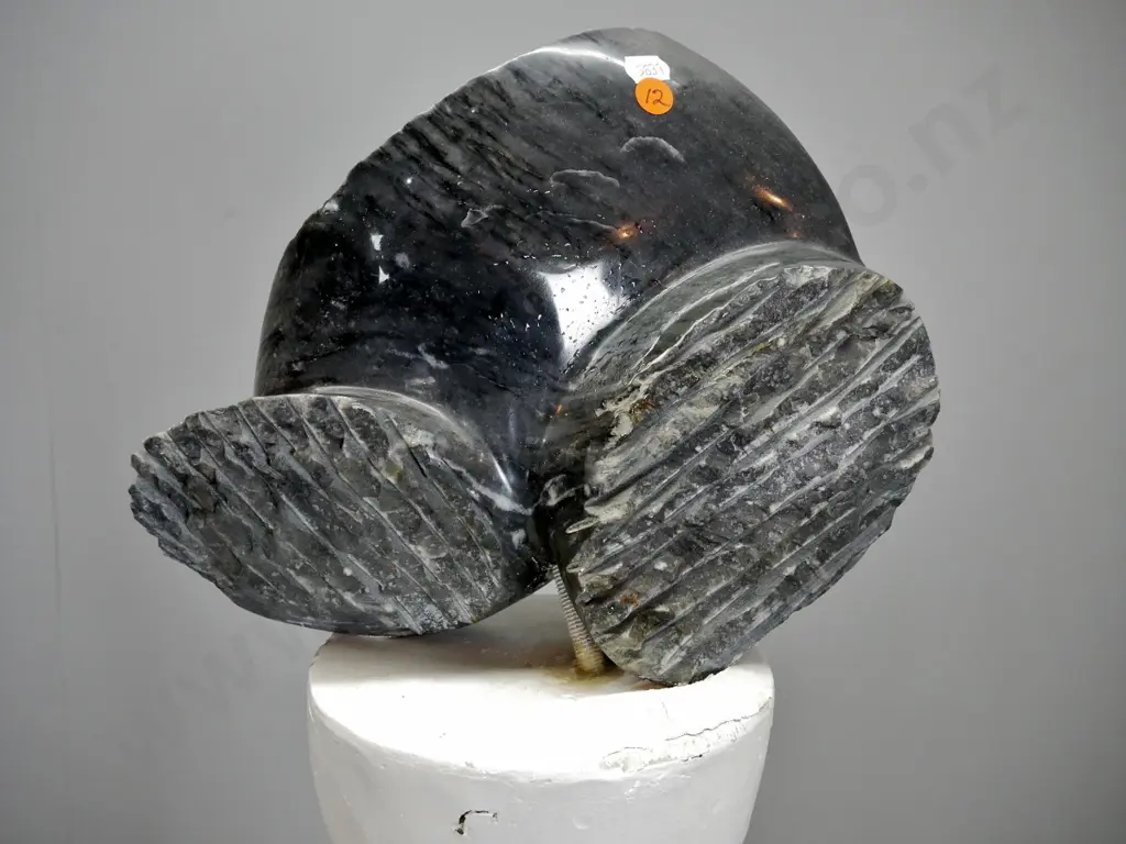 carved and polished stone abstract figure mounted on painted concrete column H-1540 D-360 at base Image 1++