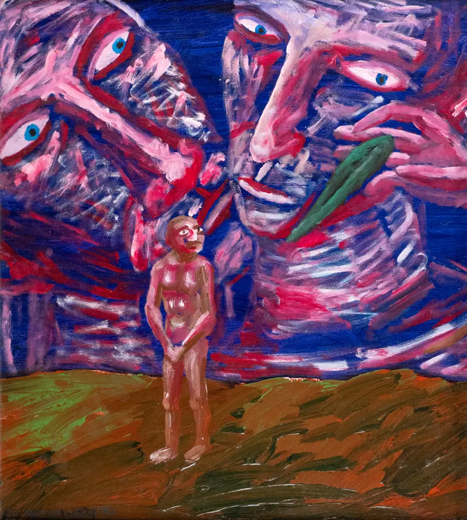 Brent Hargreaves 1990 - framed acrylic onboard - "Naked Adam" H-400 W-370 Image 1++