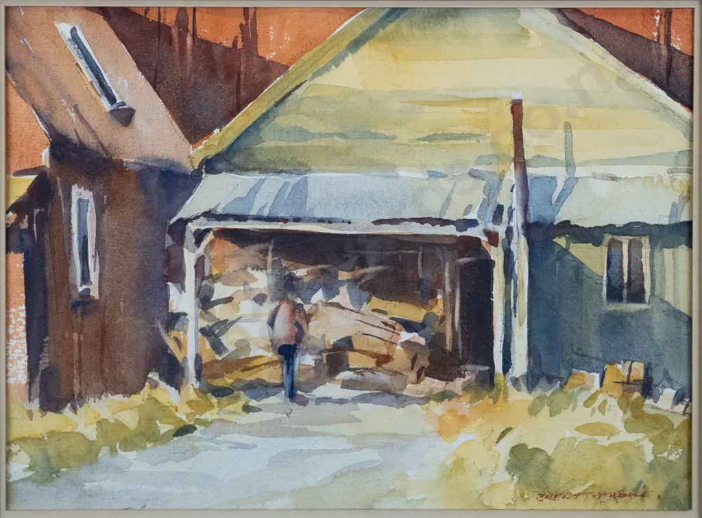 Brent Trolle - framed watercolour "Behind the front shop yards Hokitika" H-250 W-350 Image 1++