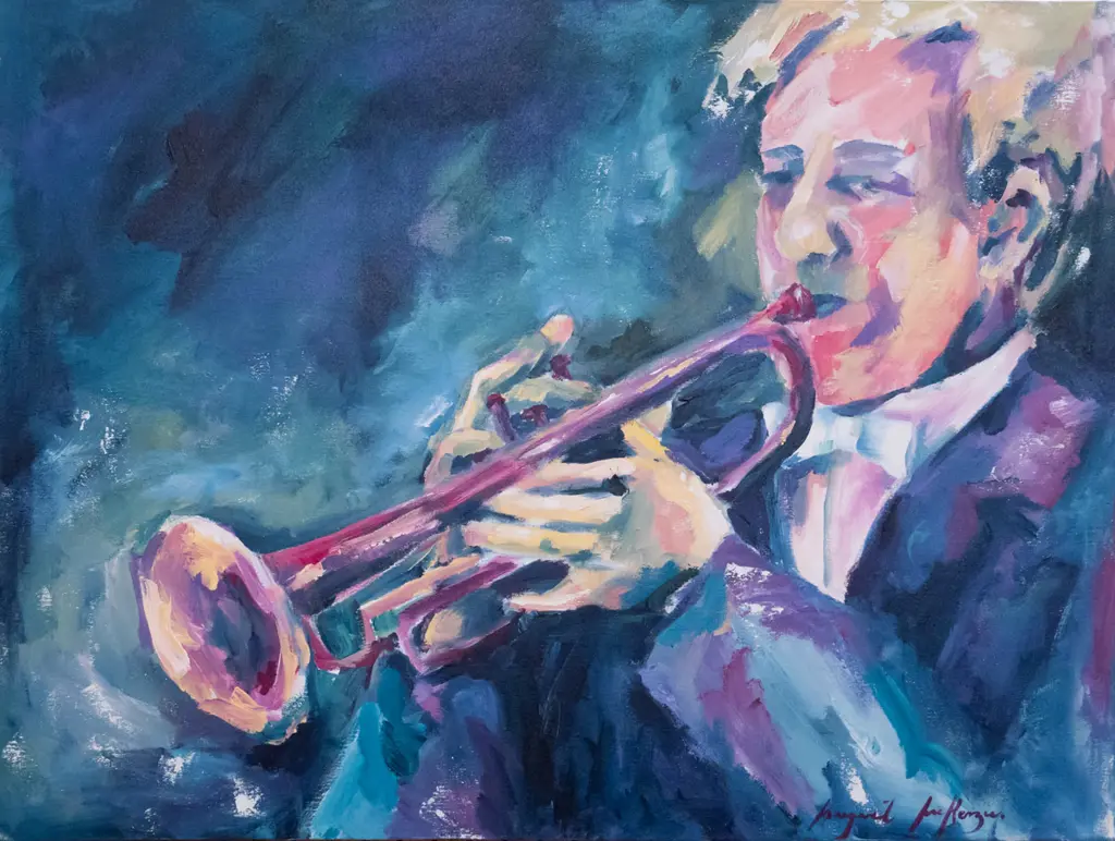 Margaret McKenna - boxed acrylic on canvas "Blow Your Own Trumpet" H-600 W-800 Image 1++