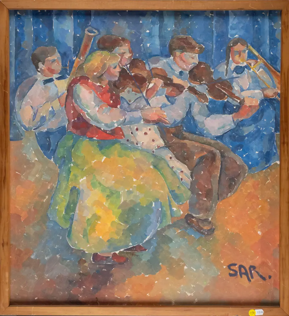 SAR - framed acrylic on canvas - musicians H-580 W-530 Image 1++