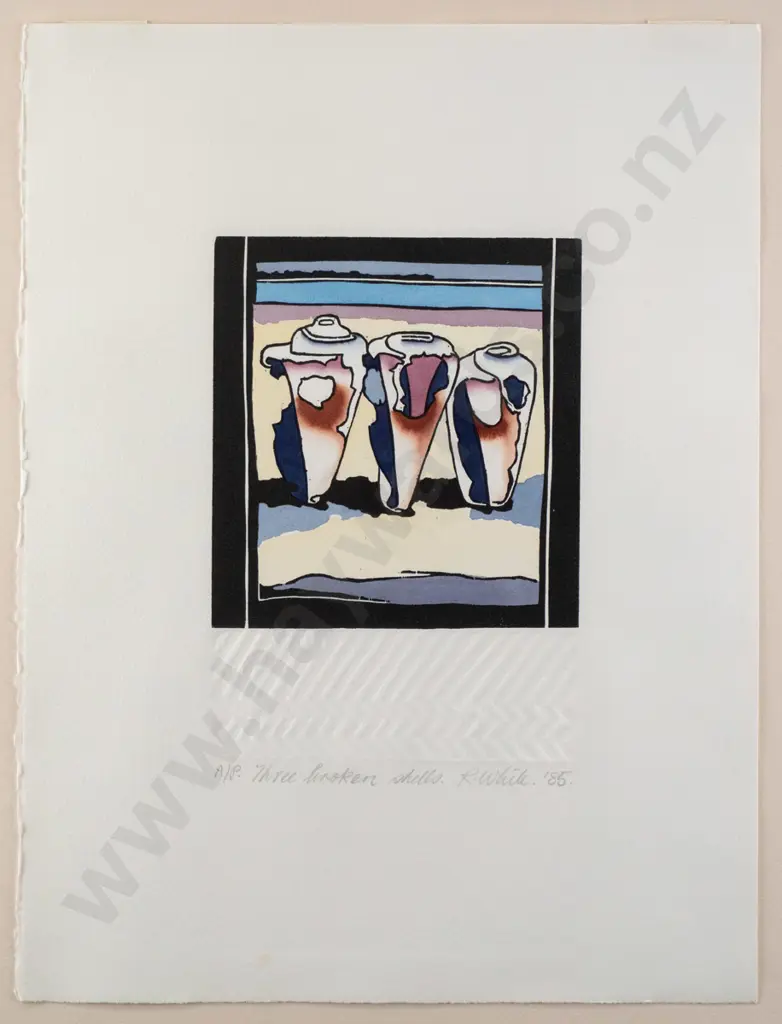 Robin White '85 - framed screenprint A/P "Three broken shells" H-210 W-140 Image 1++