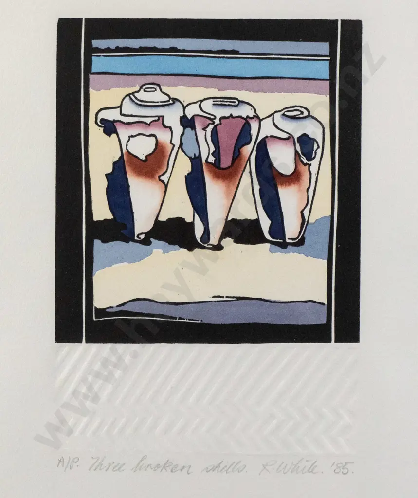 Robin White '85 - framed screenprint A/P "Three broken shells" H-210 W-140 Image 1++