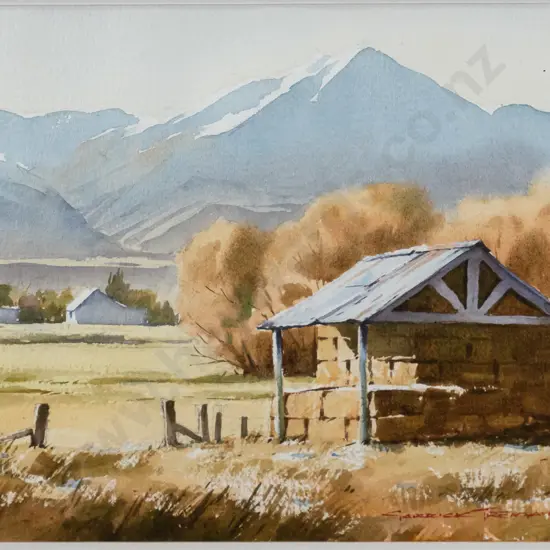 Garrick Tremain '96 - framed watercolour "Winter Feed" H-180 W-260