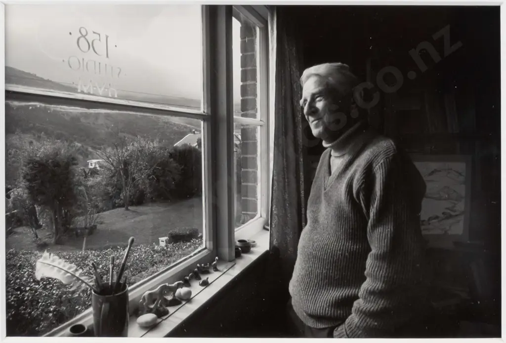 unsigned - framed b&w photograph - portrait of HV Miller at his window H-145 W-220 Image 1++