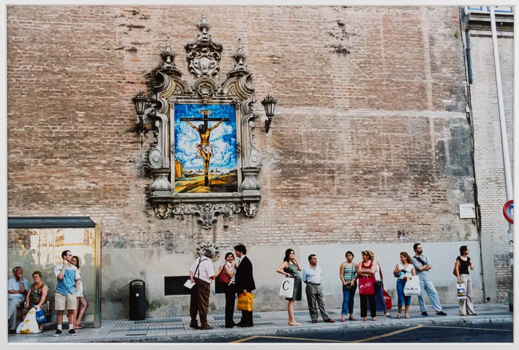 unsigned framed photograph - people in street  H-250 W-380 (slight scratching to frame) Image 1++