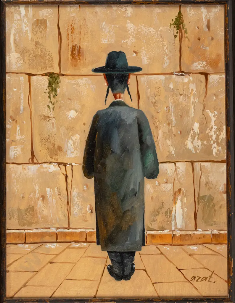 azat - framed oil - orthodox Jewish at Western Wall, Old City of Jerusalem  H-370 W-280 Image 1++
