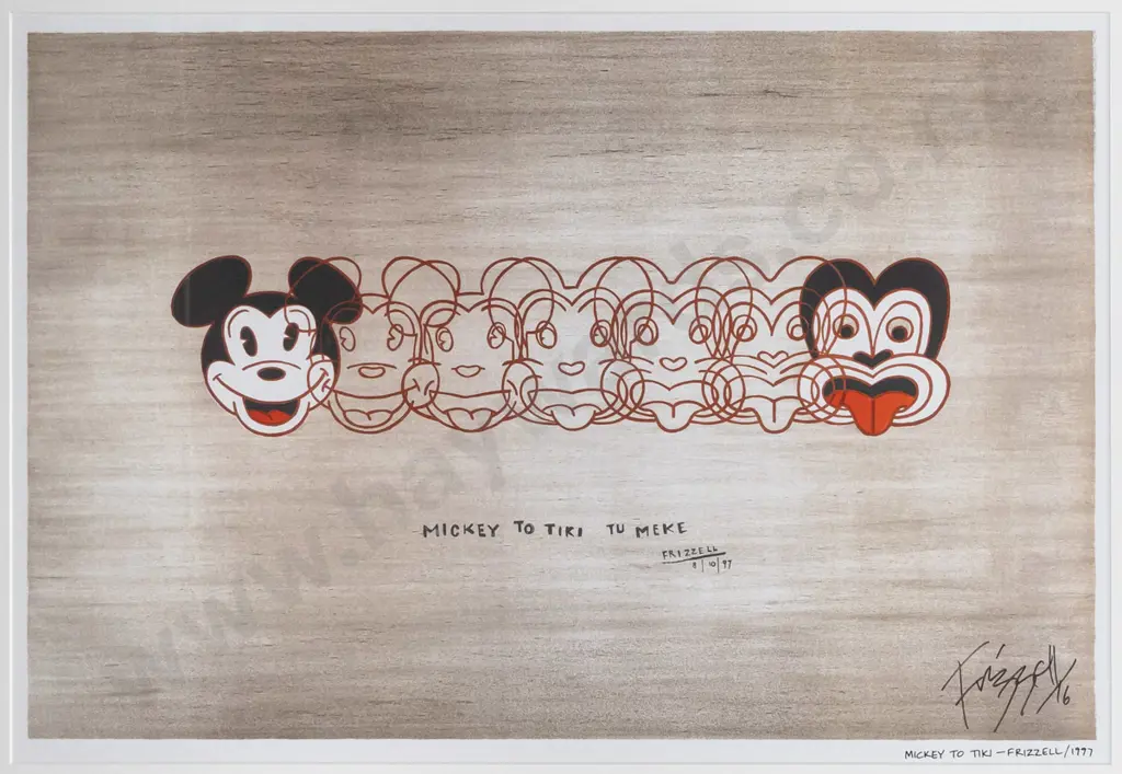 Dick Frizzell 1997 - signed print "Mickey To Tiki Tu Meke" H-440 W-680 Image 1++