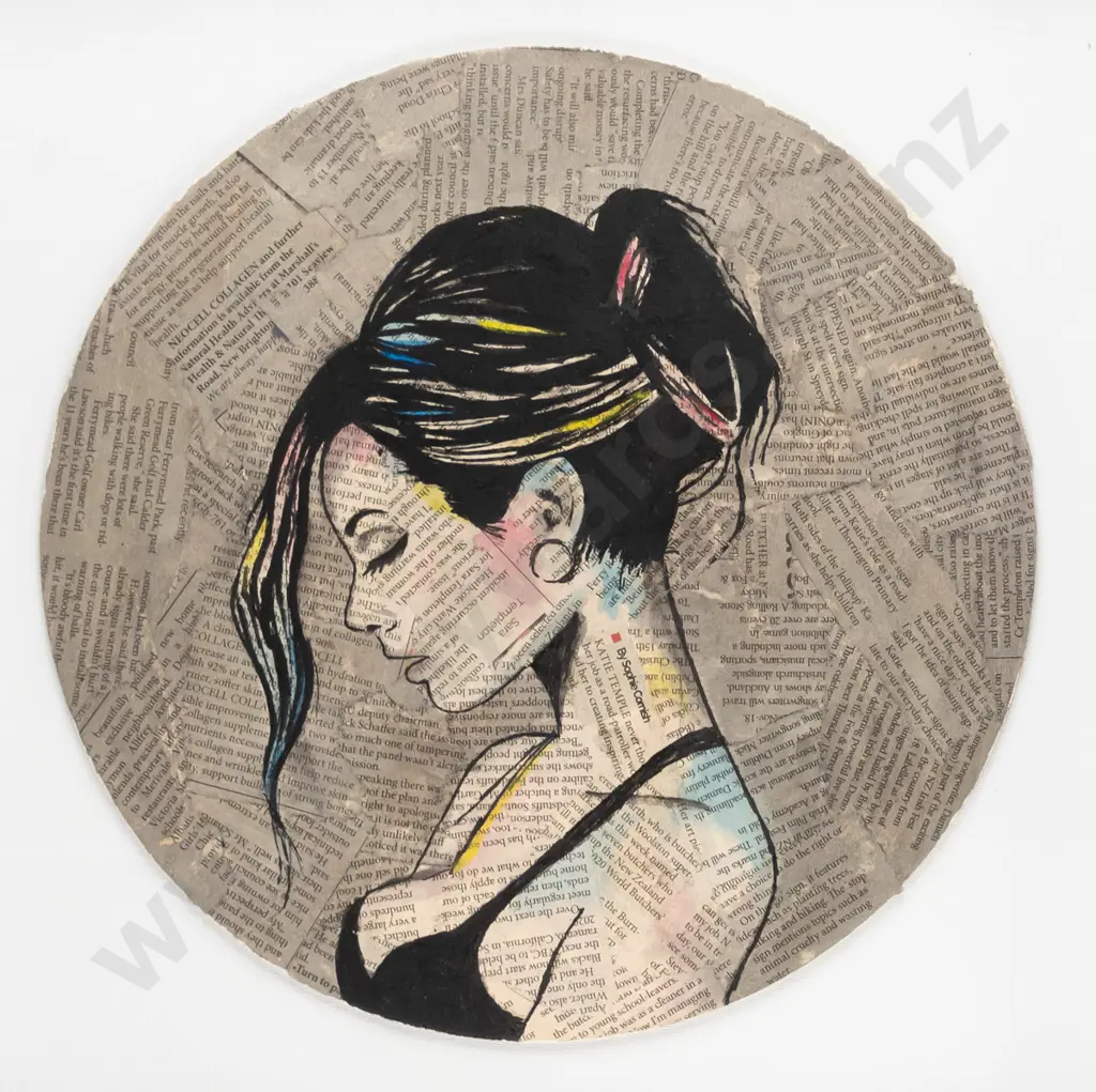 unsigned - framed mixed media - female portrait Diam-295 Image 1++