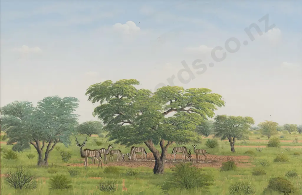 Paul Kiddo  - framed oil - African grazing animals H-260 W-390 Image 1++