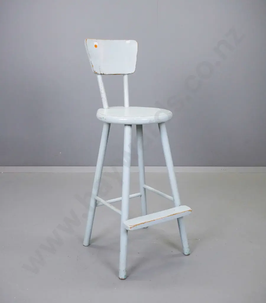 mid-century duck egg blue painted child's high stool - wear to paint H-900 W-340 D-310 Image 1++