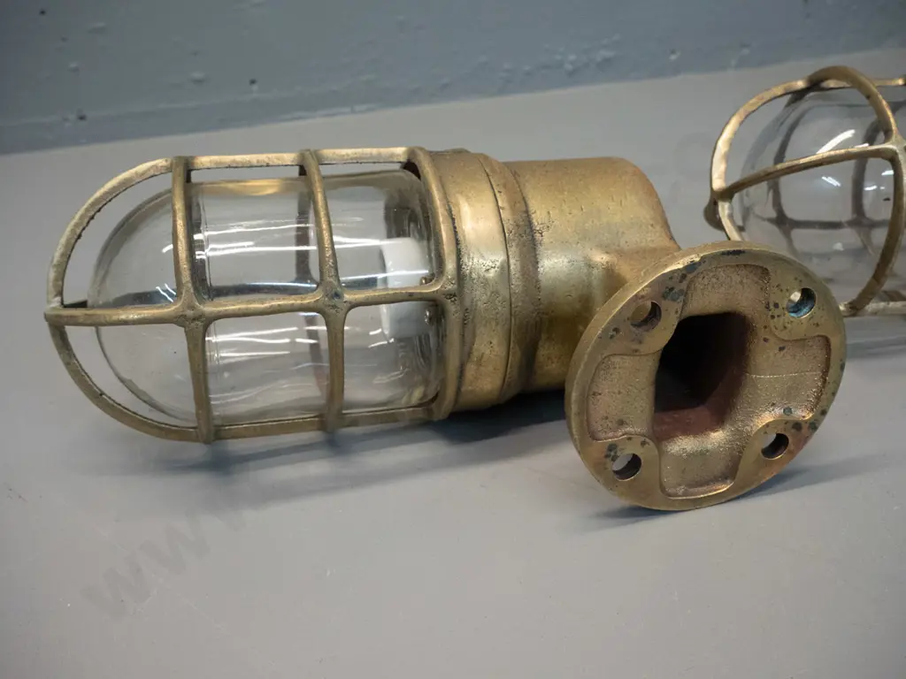 vintage pair heavy brass and glass "blast proof" bulkhead lights H-280 Image 1++