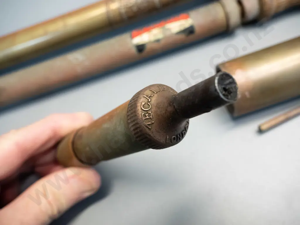 4 vintage brass items - Eclipse and Spraygen garden sprayers, spring-loaded Tecalimit grease gun, and a small item with Image 1++