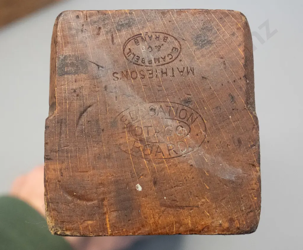 2 vintage timber woodworking planes, both with Otago Education Board stamps on ends. One with blade marked Mathiesons / Image 1++