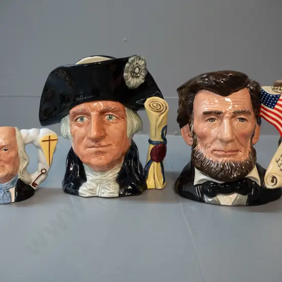 3 character jugs - 3 Royal Doulton: large ltd edition Abe Lincoln, George Washington H190, Benjamin Franklin