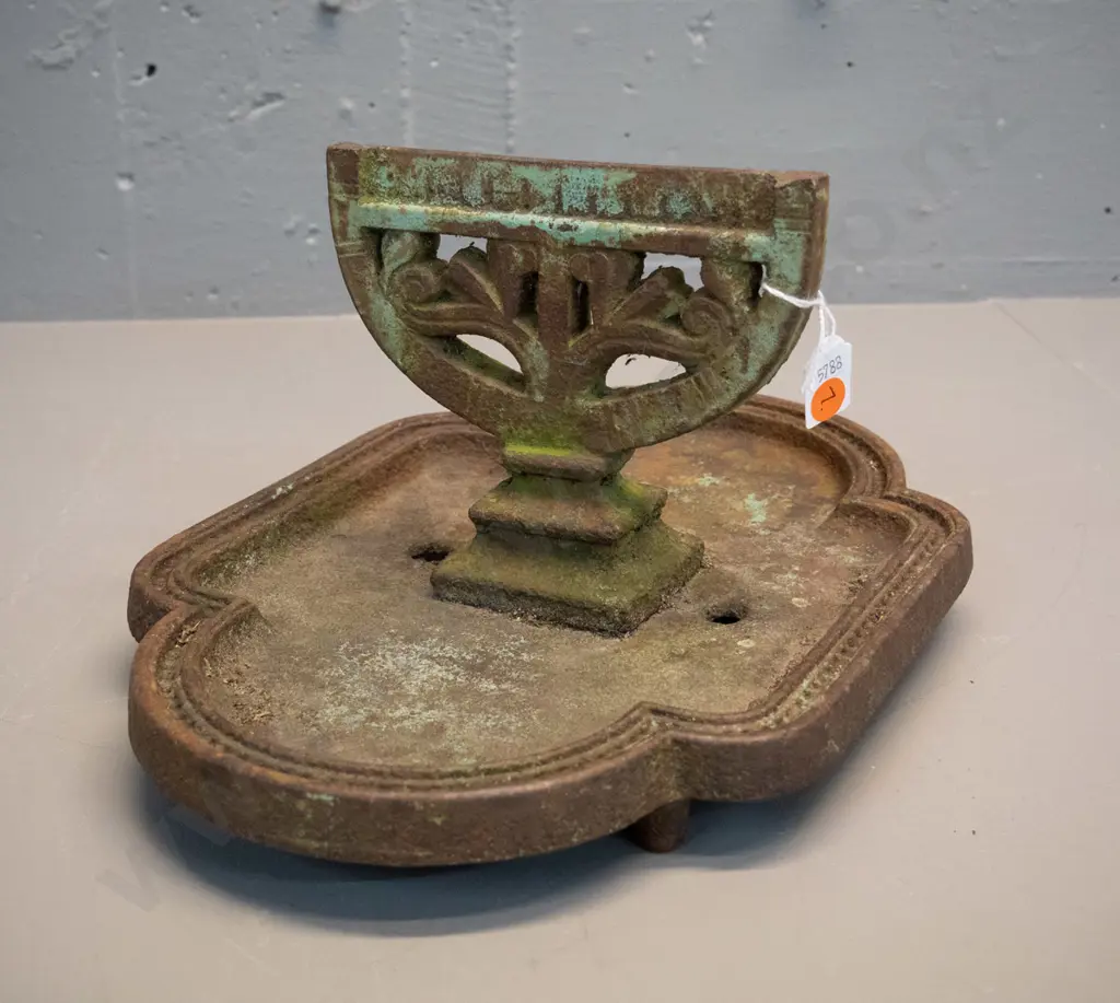vintage cast iron boot scraper - overall surface corrosion, hard to read mark on base, might be Kenrick & No. 77 Image 1++