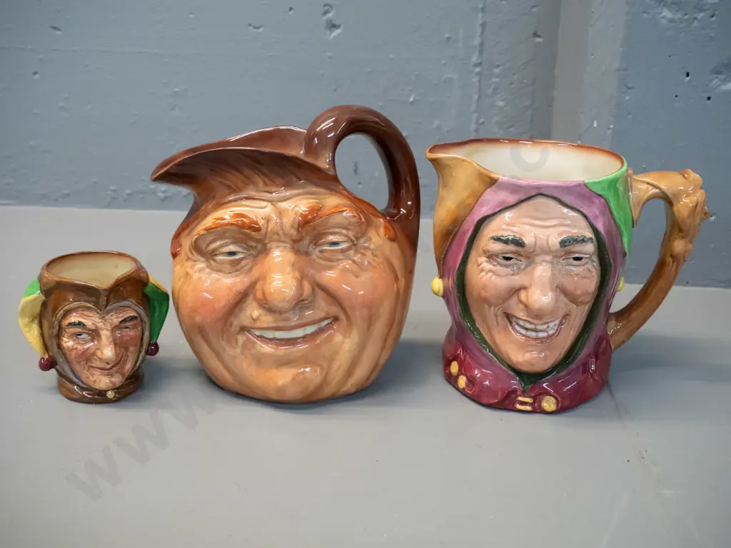 3 Royal Doulton character jugs - 2 jesters and John Barleycorn H-180 W-180 Image 1++