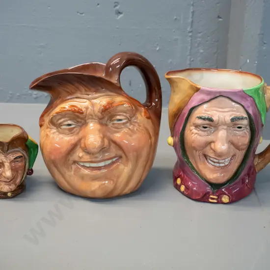 3 Royal Doulton character jugs - 2 jesters and John Barleycorn H-180 W-180