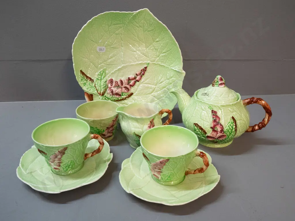 Carlton Ware foxglove tea for two - obvious repair to teapot and discolouration and crack to sugar bowl Image 1++