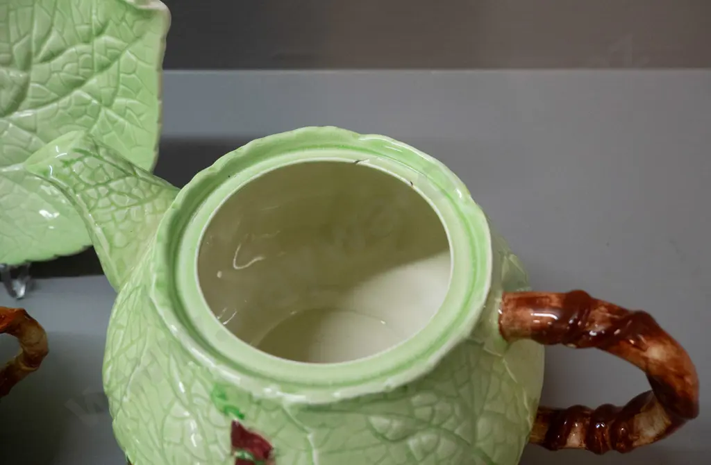 Carlton Ware foxglove tea for two - obvious repair to teapot and discolouration and crack to sugar bowl Image 1++