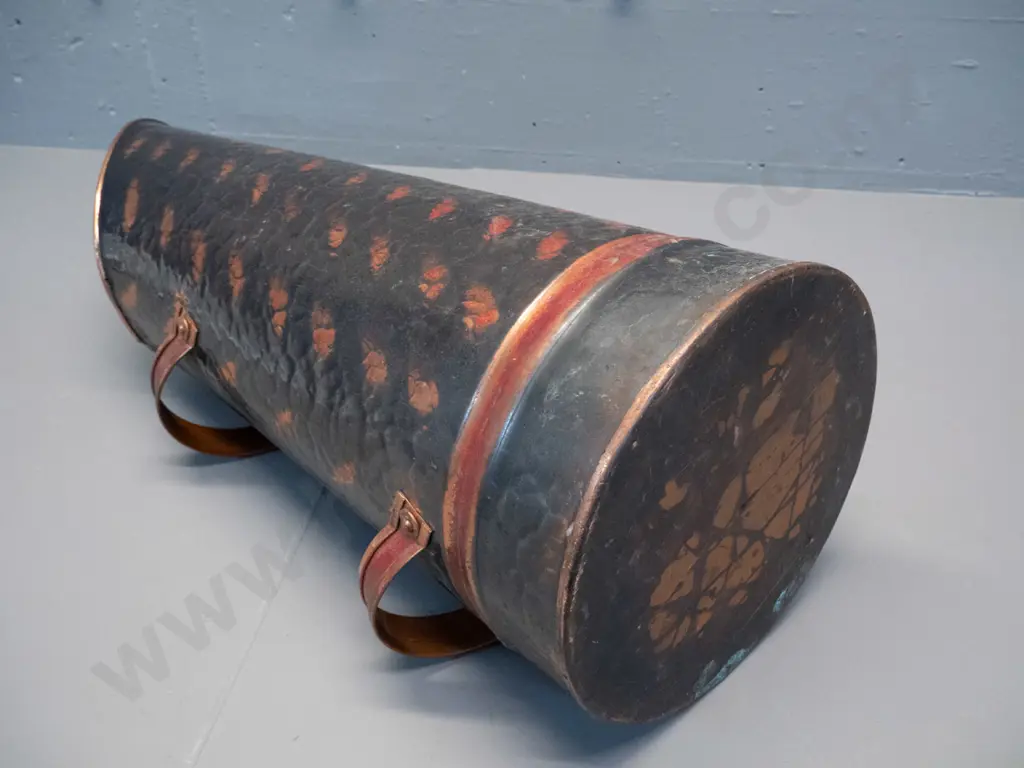 copper coal scuttle or umbrella / walking stick stand H-580 D-250 at base - partial label: Tinware Dunedin Image 1++