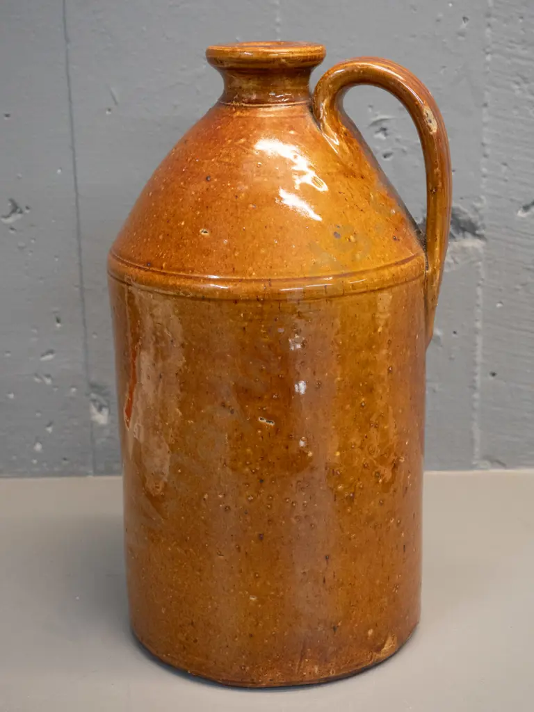 Luke Adams Christchurch narrow-neck handled stoneware crock - glaze bubble chip on handle H-340 D-170 Image 1++