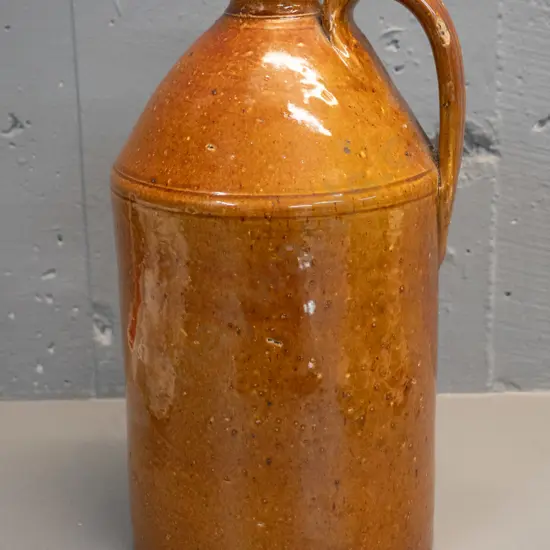Luke Adams Christchurch narrow-neck handled stoneware crock - glaze bubble chip on handle H-340 D-170