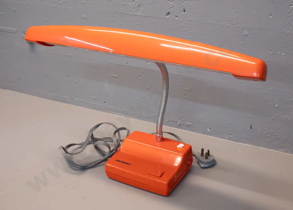 retro Hanimex orange plastic desk lamp H-380 W-480 - not working, may just need new tube Image 1++