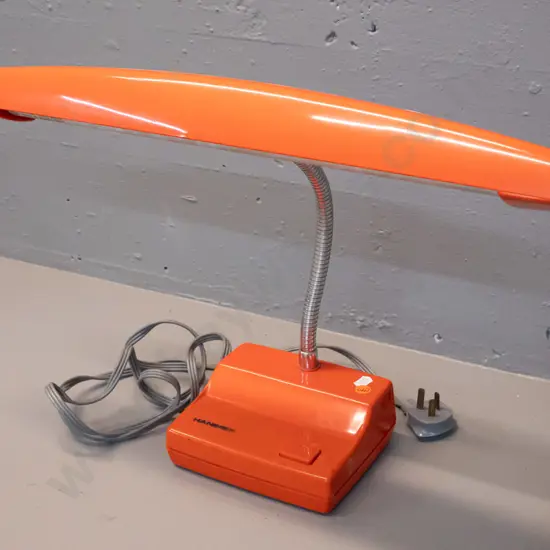 retro Hanimex orange plastic desk lamp H-380 W-480 - not working, may just need new tube