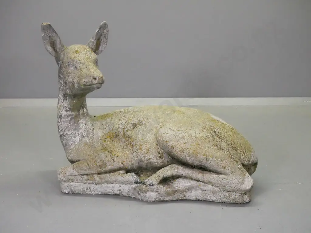cast concrete garden deer ornament - small chip to one ear and a few around base H-510 L-600 W-200 Image 1++