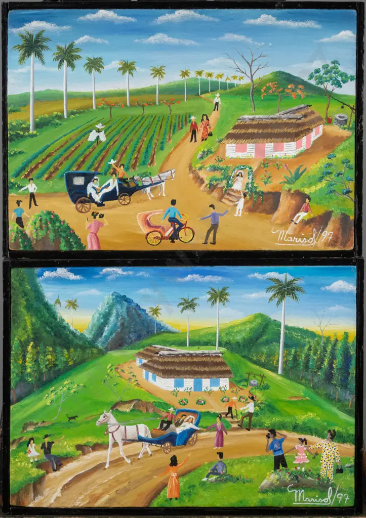 2x framed acrylics - wedding scenes - each H-140 W-200 Image 1++