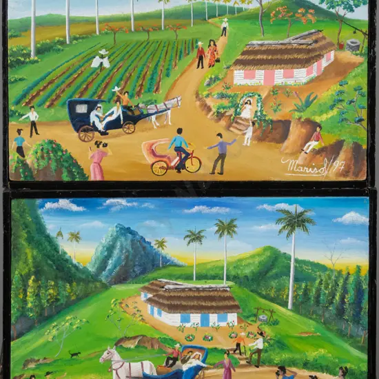 2x framed acrylics - wedding scenes - each H-140 W-200
