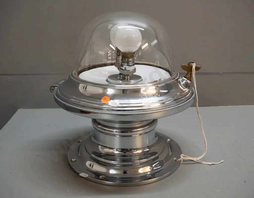 circa 1930s vintage NZR railway carriage chrome and glass 2-bulb light fitting with key H-300 D-300 Image 1++
