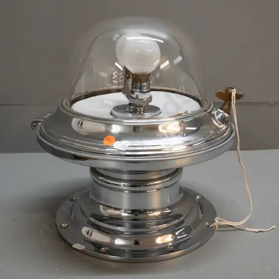 circa 1930s vintage NZR railway carriage chrome and glass 2-bulb light fitting with key H-300 D-300