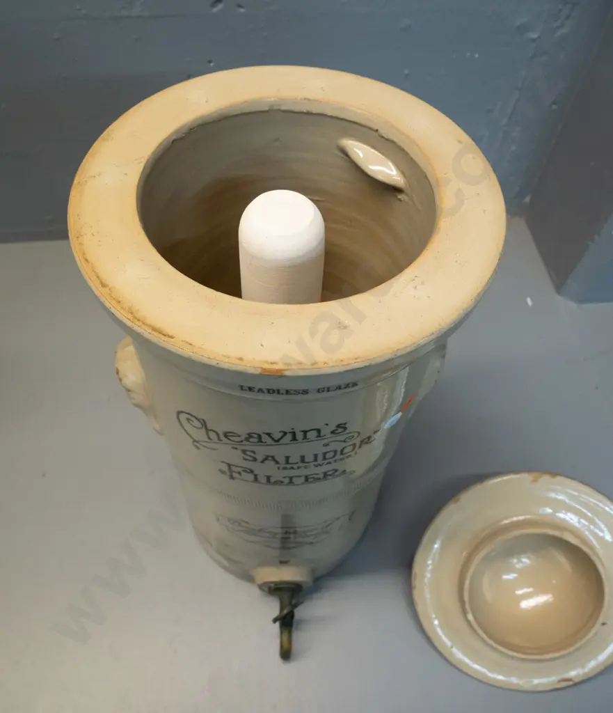 Cheavin's Saludor water filter with brass dispensing tap and filter insert - minor wear, chip under lid. H-520 D-220 Image 1++