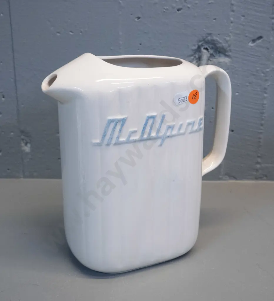 McAlpine refrigerator jug - white with blue lettering H-220 W-220 Image 1++