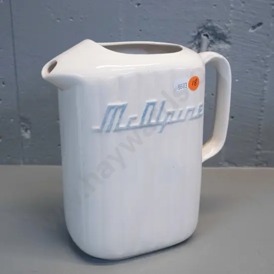 McAlpine refrigerator jug - white with blue lettering H-220 W-220