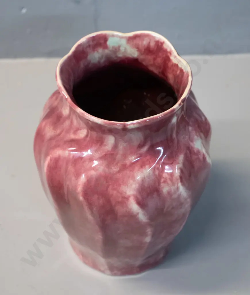 Crown Lynn mottled red and pale green vase No. 59, fraction marked 3/7 and "C" H-180 - small chip at rim Image 1++