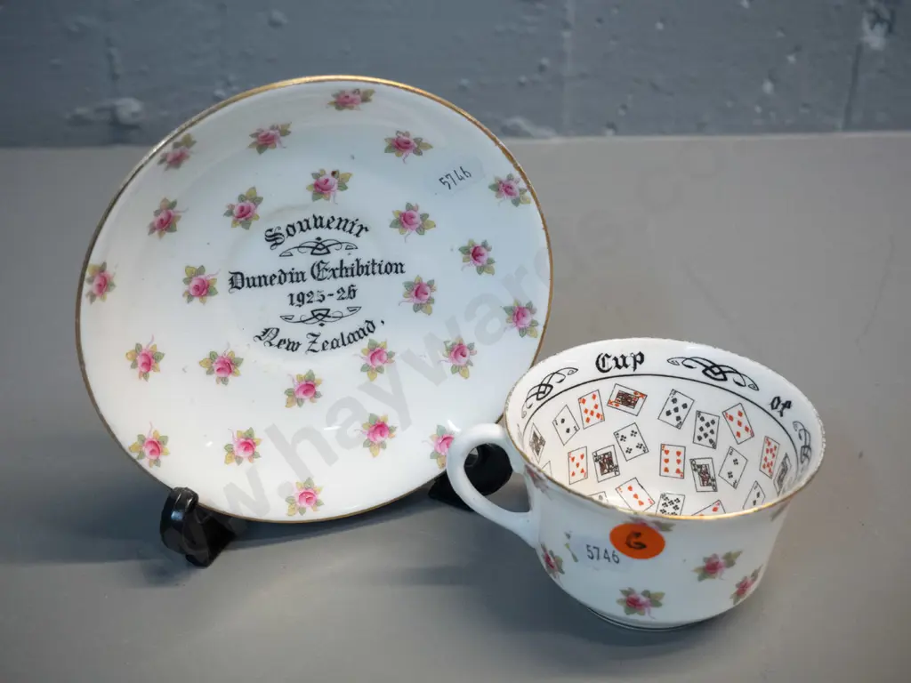 Dunedin Exhibition 1925-26 souvenir "Cup of Knowledge" cup & saucer made by Aynsley Image 1++
