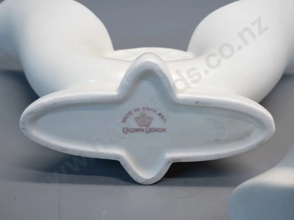 2 white glazed flower trough vases - small (Crown Lynn ?) marked "55" H70 L140 and a Crown Devon double opening Image 1++