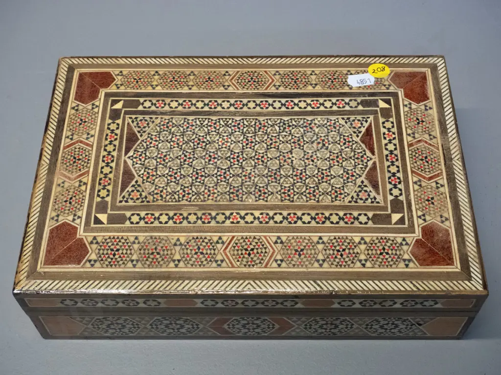 timber (sandalwood?) box with intricate inlay decoration H-70 W-260 D-180 Image 1++