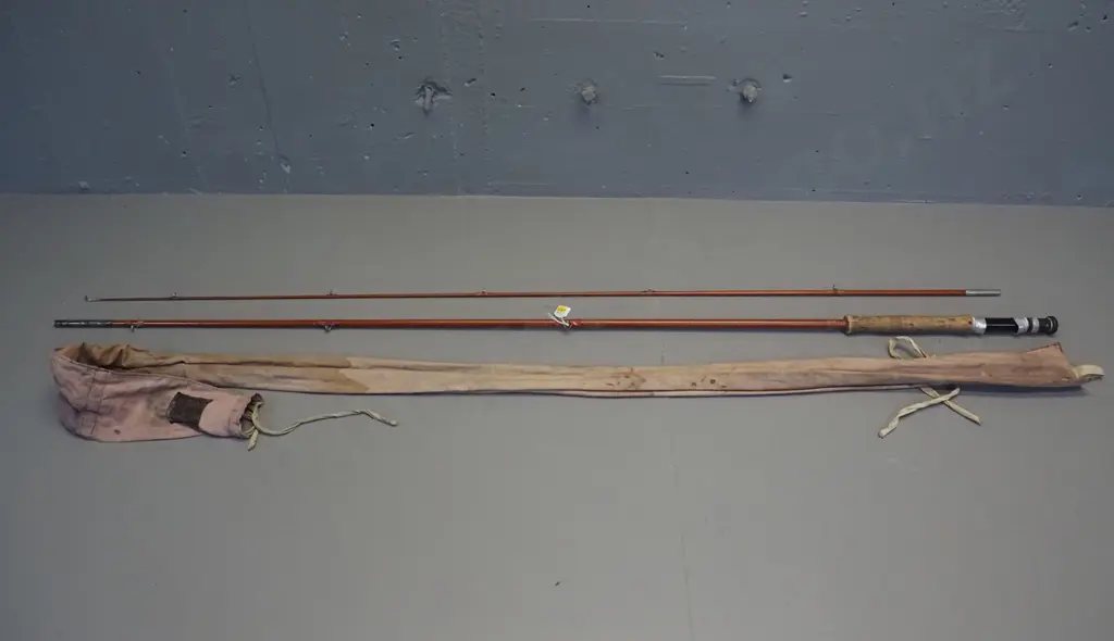 2-piece split cane fishing rod in canvas sleeve with Hardy's label - longer section is L-1400 Image 1++