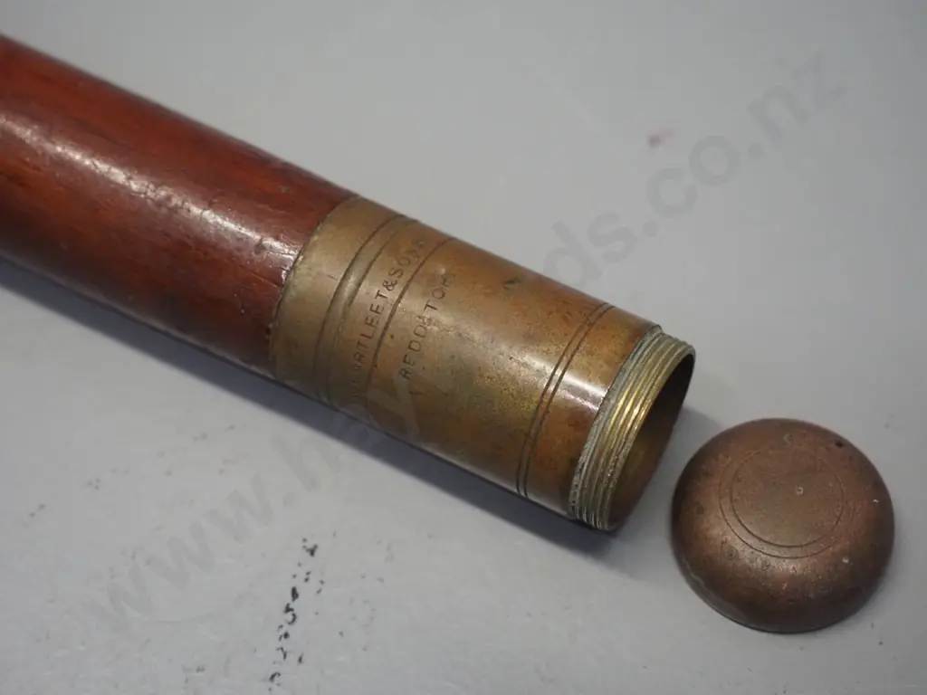 vintage 3-piece timber fishing rod with brass fittings - marked W. Bartlett & Sons Redditch - tip section fits into Image 1++