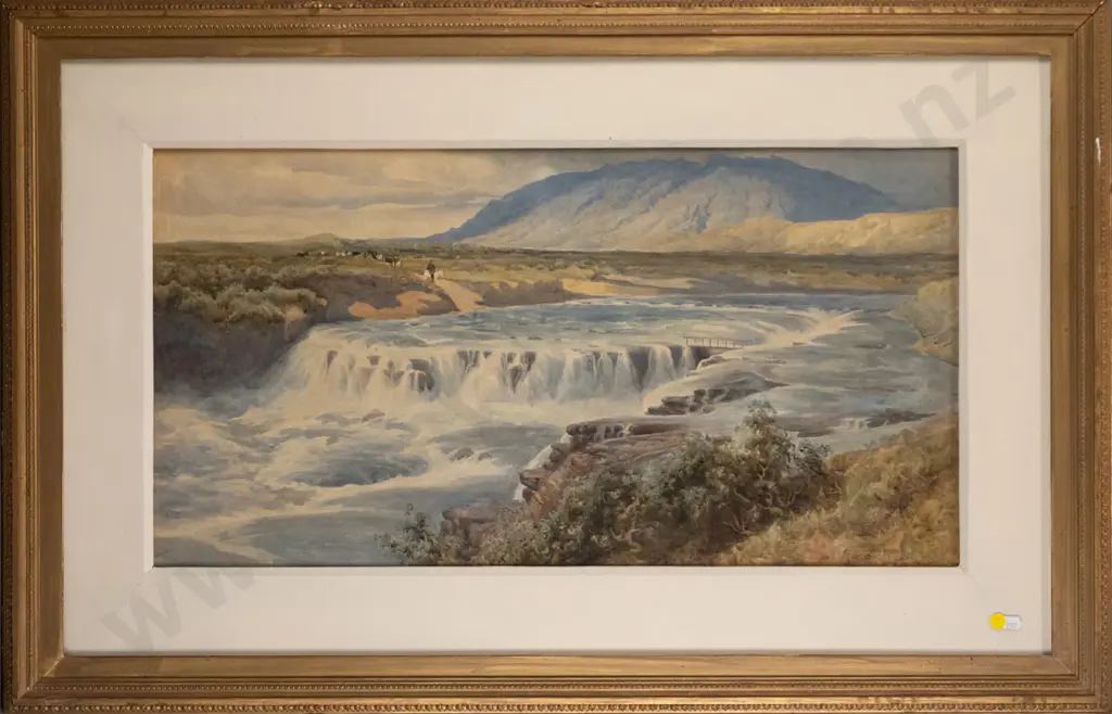 R Talbot - heavily framed watercolour - river & mountain scene H-380 W-740 Image 1++