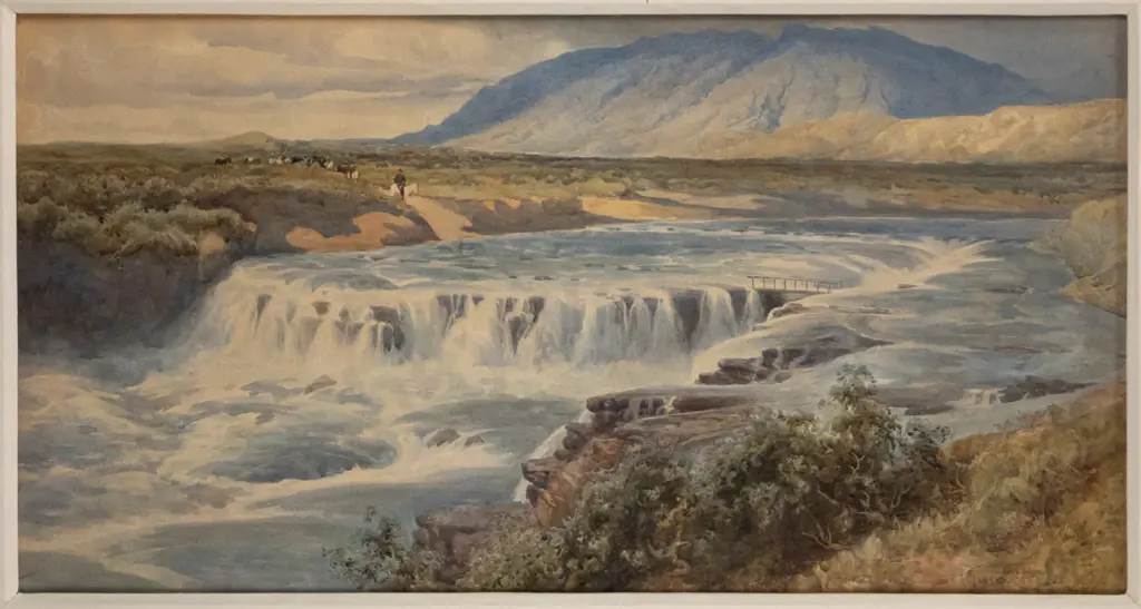 R Talbot - heavily framed watercolour - river & mountain scene H-380 W-740 Image 1++