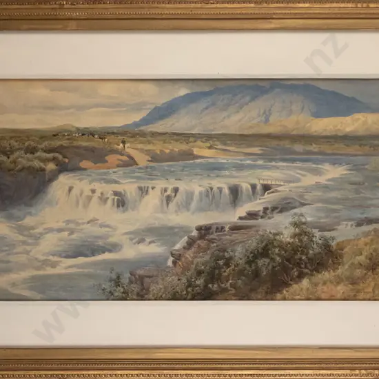 R Talbot - heavily framed watercolour - river & mountain scene H-380 W-740