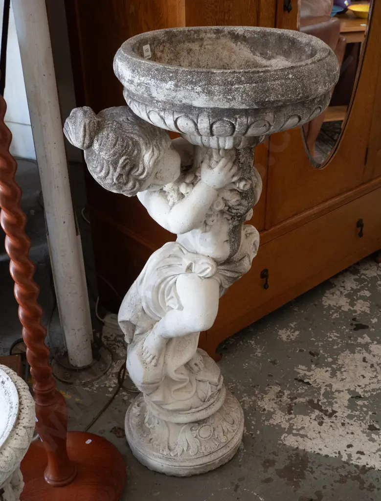 tall cast concrete bird bath H-1120 Diam 420 Image 1++